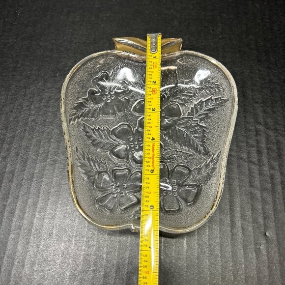Vintage Depression Glass Candy Nut Trinket Dish Apple Shaped Embossed Flower - Picture 6 of 7
